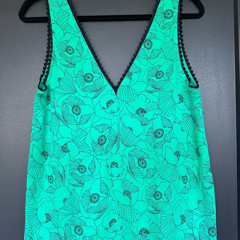 NWT | The Kooples | Green Poppy Floral Print | Tank Top | Black Lace Details - Picture 5 of 10